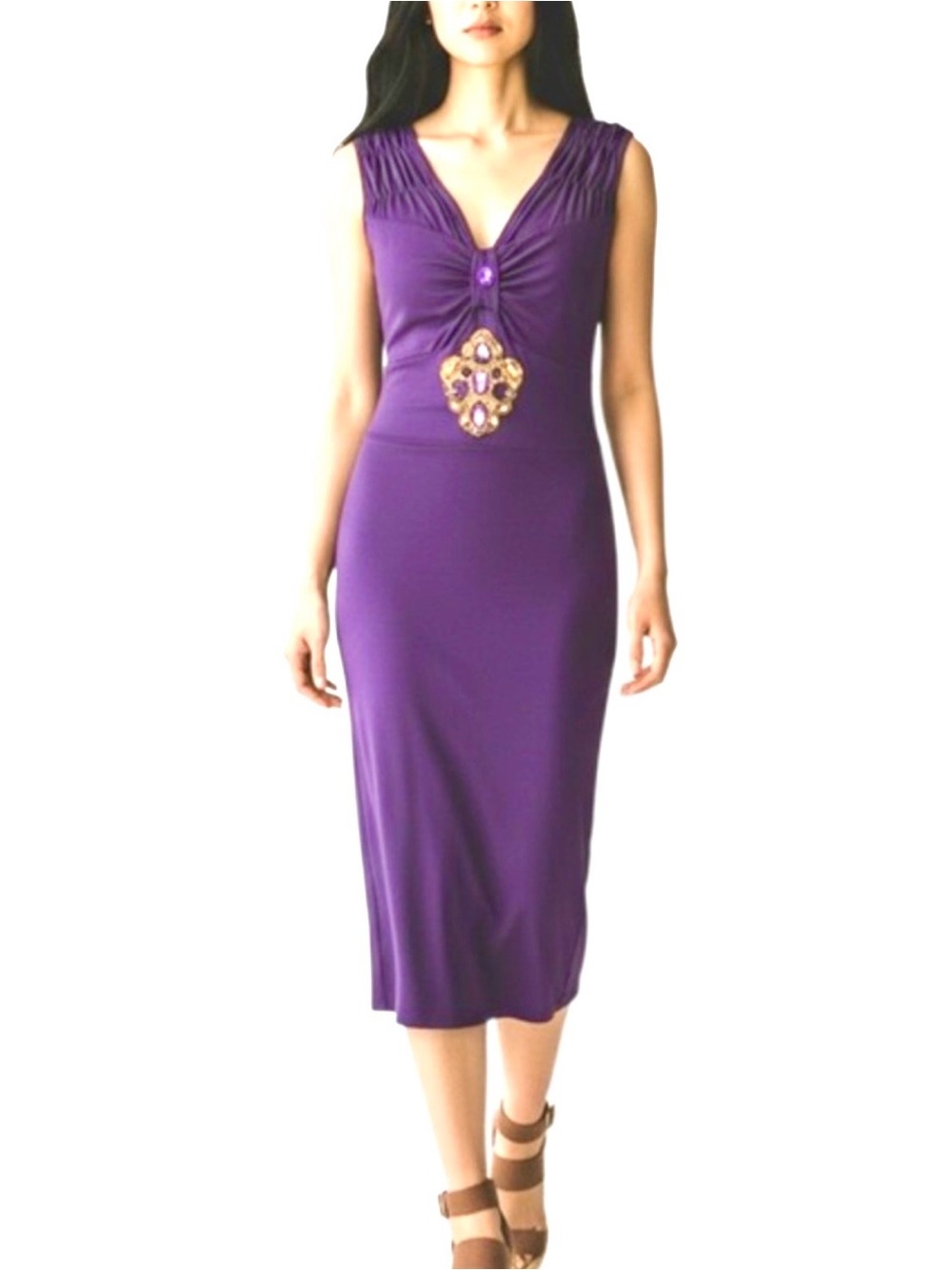 French import jeweled purple sexy sheath dress